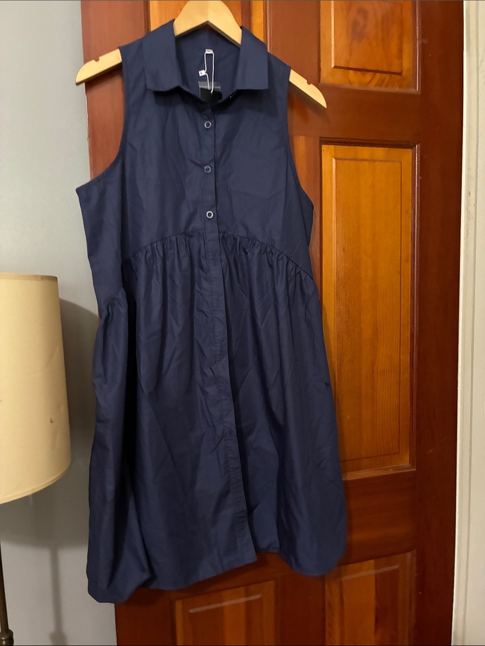 Sleeveless Navy Button-Front  Dress